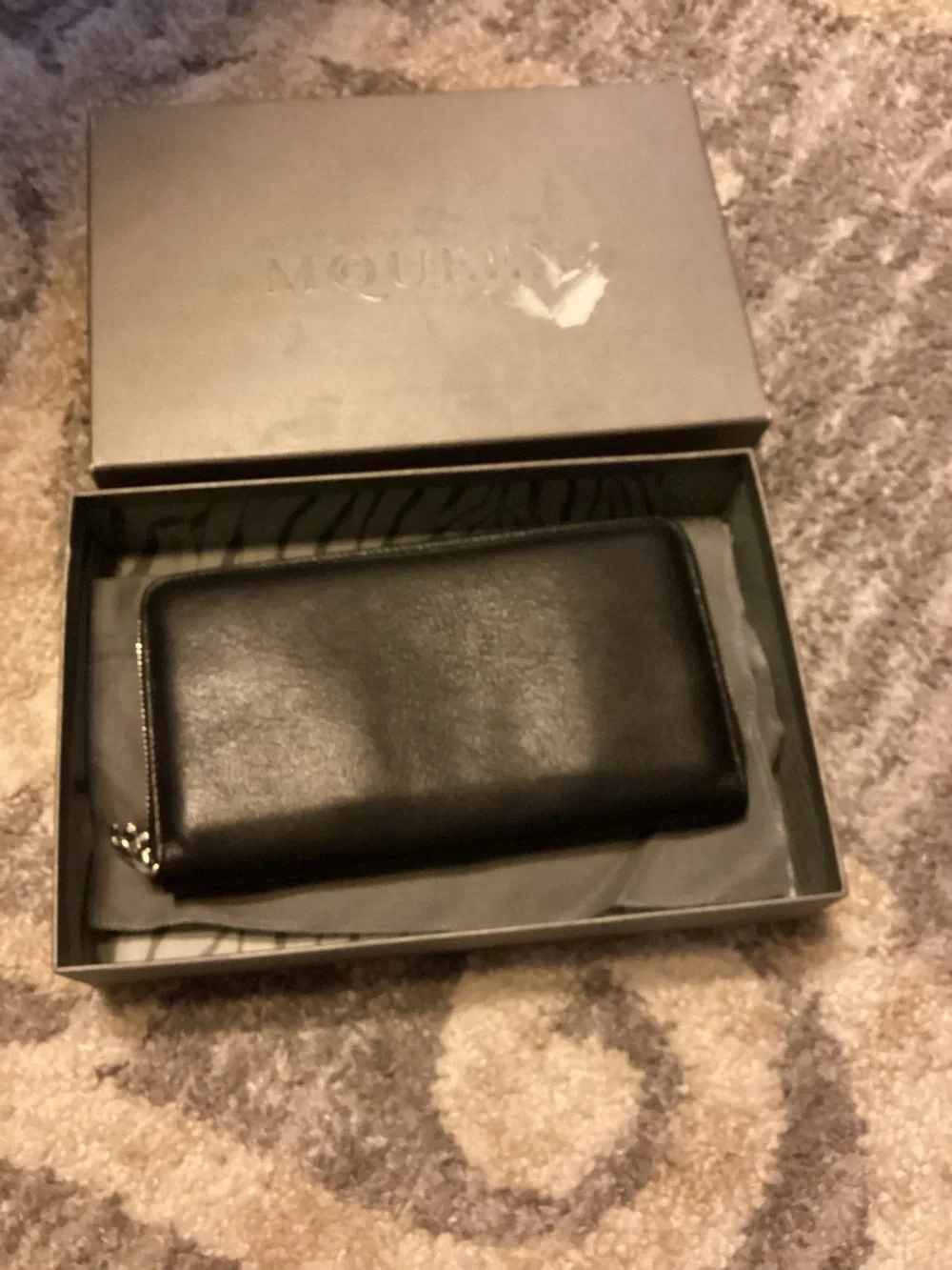 Alexander McQueen Black Leather Zip Wallet with Interior Card Slots